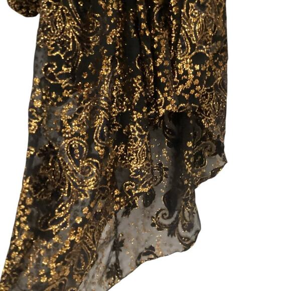 Hemant & Nandita Inara Flocked Lurex Chiffon Midi Dress In Gold Size XS - Picture 7 of 14